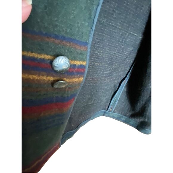 Woolrich Mens L Striped Wool Blend Jacket Green Multi Color Snap Front Coat USA - Picture 6 of 9